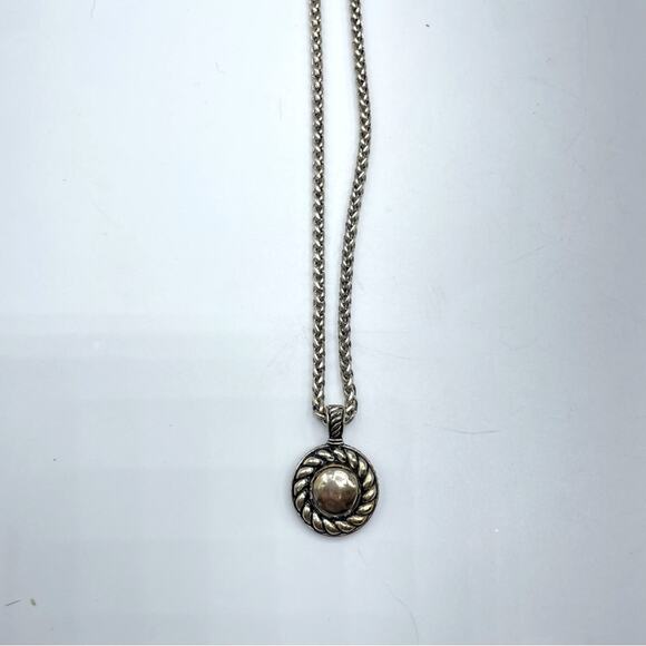 Silver Tone Pendant Necklace Round Unmarked Heavy - Picture 1 of 7